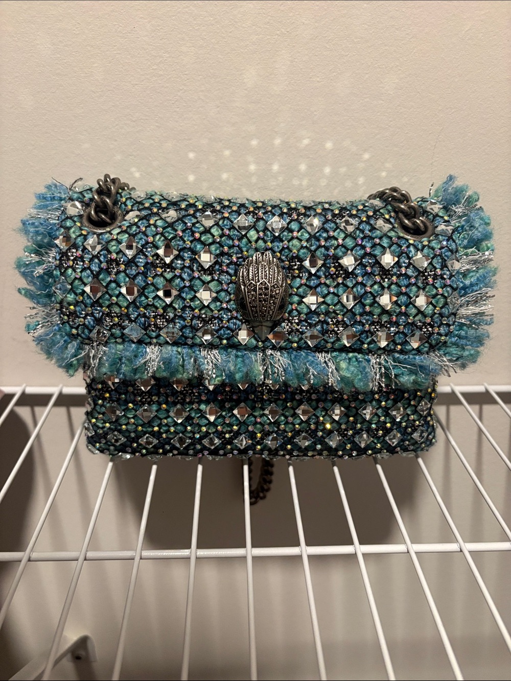 Kurt Geiger Turquoise and Silver Beaded Chain Shoulder Bag - Picture 3 of 8